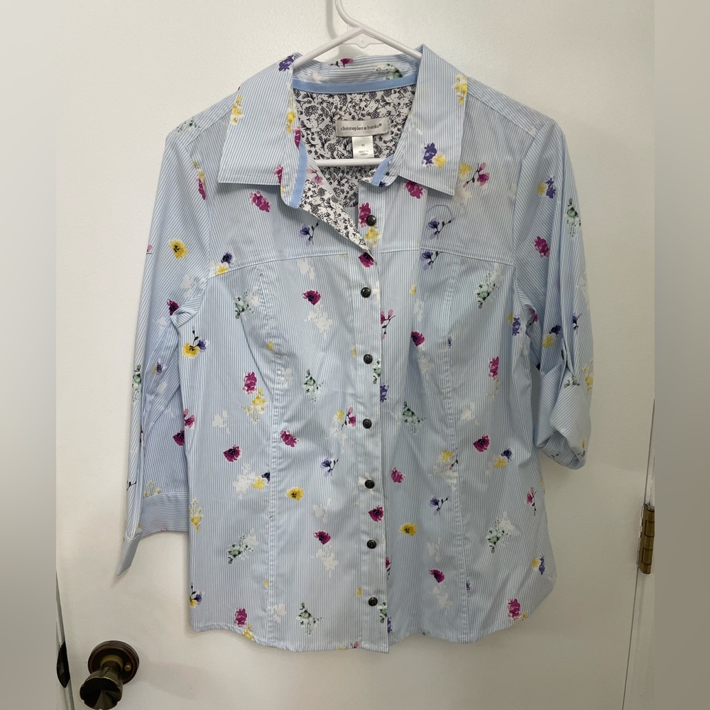 Christopher & Banks Floral and Stripe Button Down